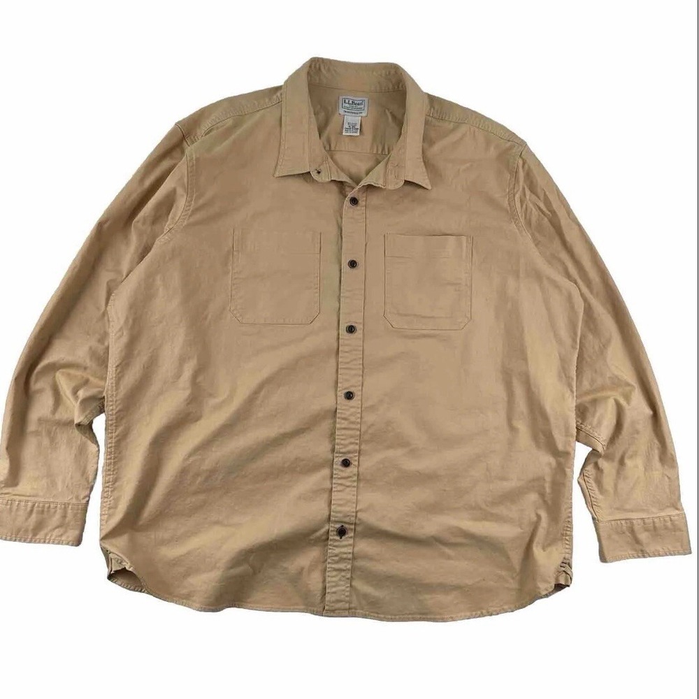 L.L. Bean BeanFlex Shirt Mens XL Yellow Gold Thick Cotton Stretch 513080 EUC